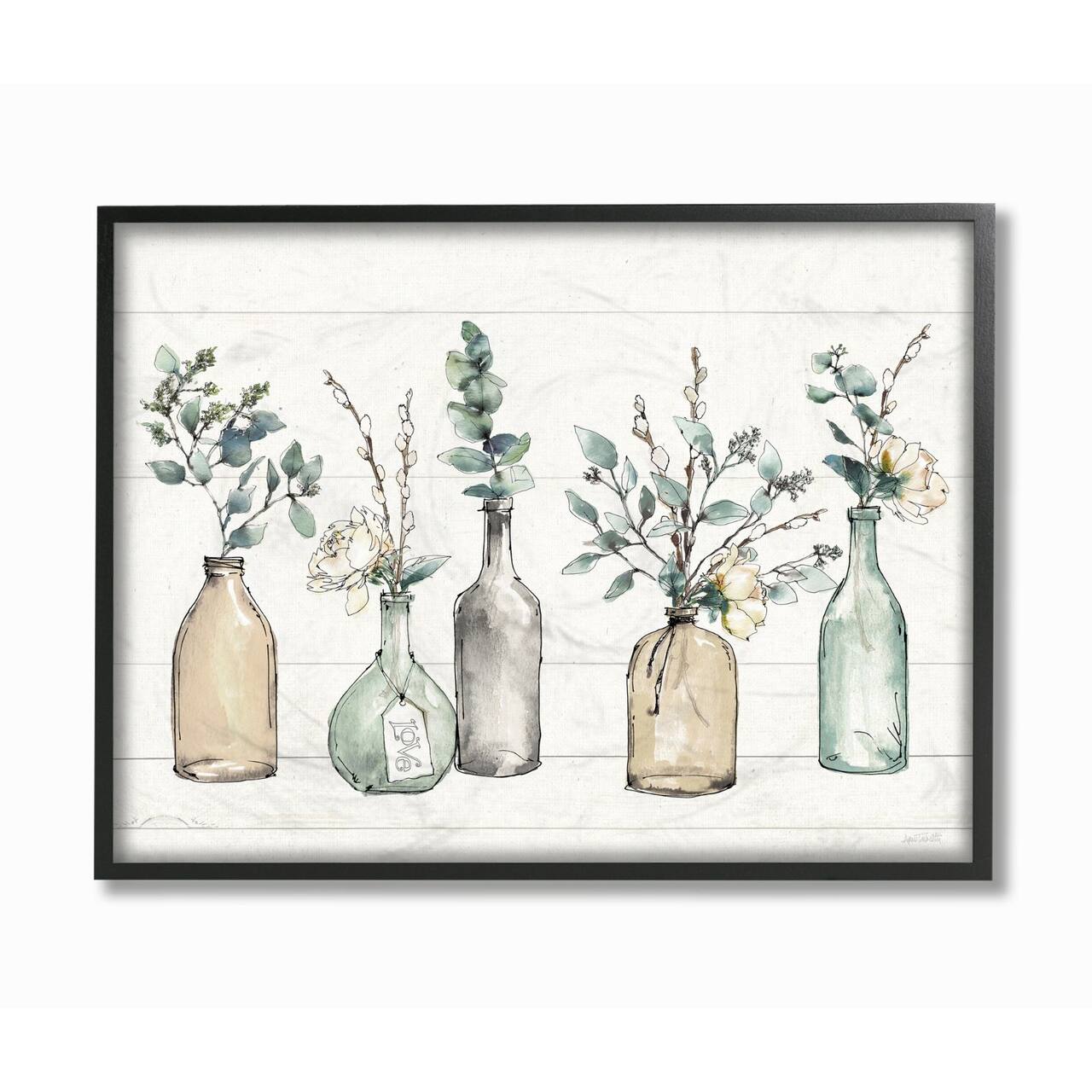 Stupell Industries Plants in Bottle Vases Wall Art in Black Frame